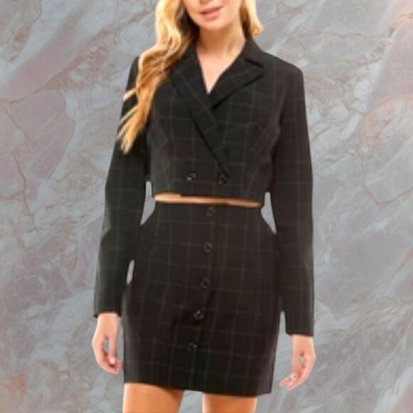 KINGSTON GRAY Juniors 2Pc Black & White Pin- Stripe Skirt Suit Set Size XL - Picture 1 of 16